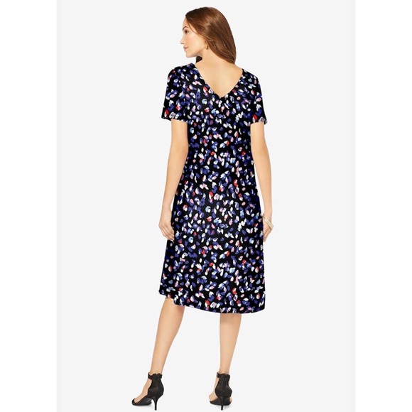 Roaman's Dresses & Skirts - Roaman's Women's Plus Size Ultrasmooth V-Neck Swing Dress – Multi – Size 14-16
